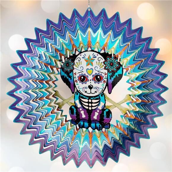 Amazon.com: FONMY Sugar Skull Wind Spinner Cat 12inch 3D  Sugar Skull Wind Spinner Dog 12inch 3D Stainless Steel Puppy Wind Sculpture